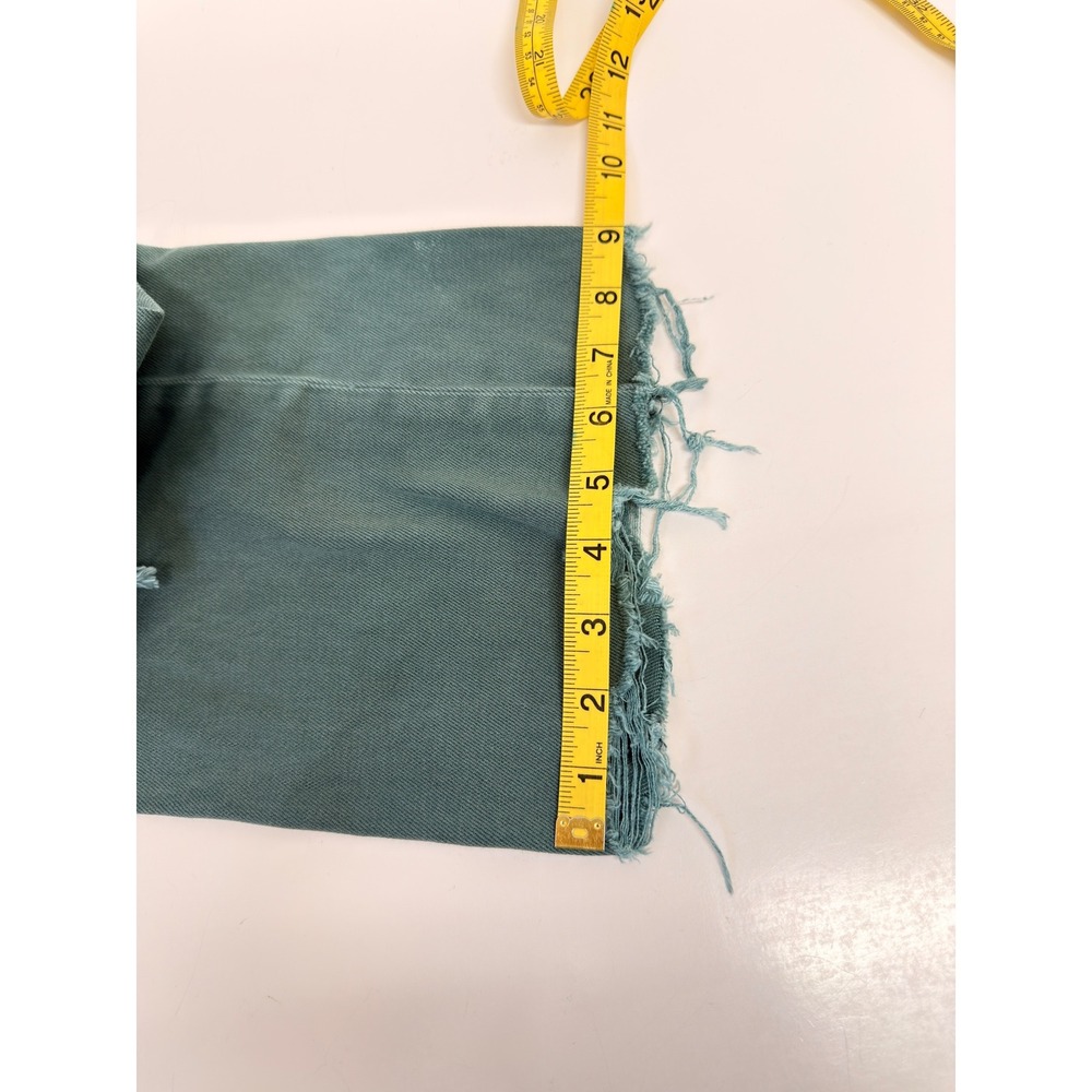 High-Rise Sage Green Distressed Wide Leg Jeans - Picture 9 of 12